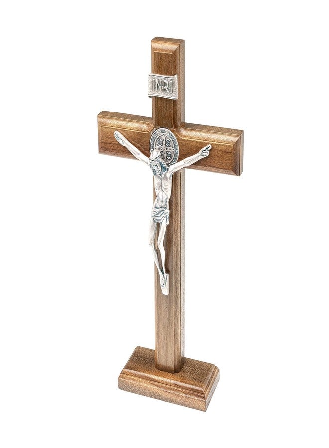 Intercession Wall and Table Wood Cross Crucifix (10 inches - Antique Silver) - Image 2